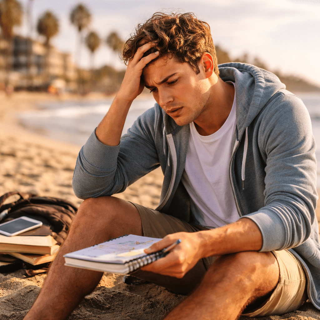 man having adhd on the beach