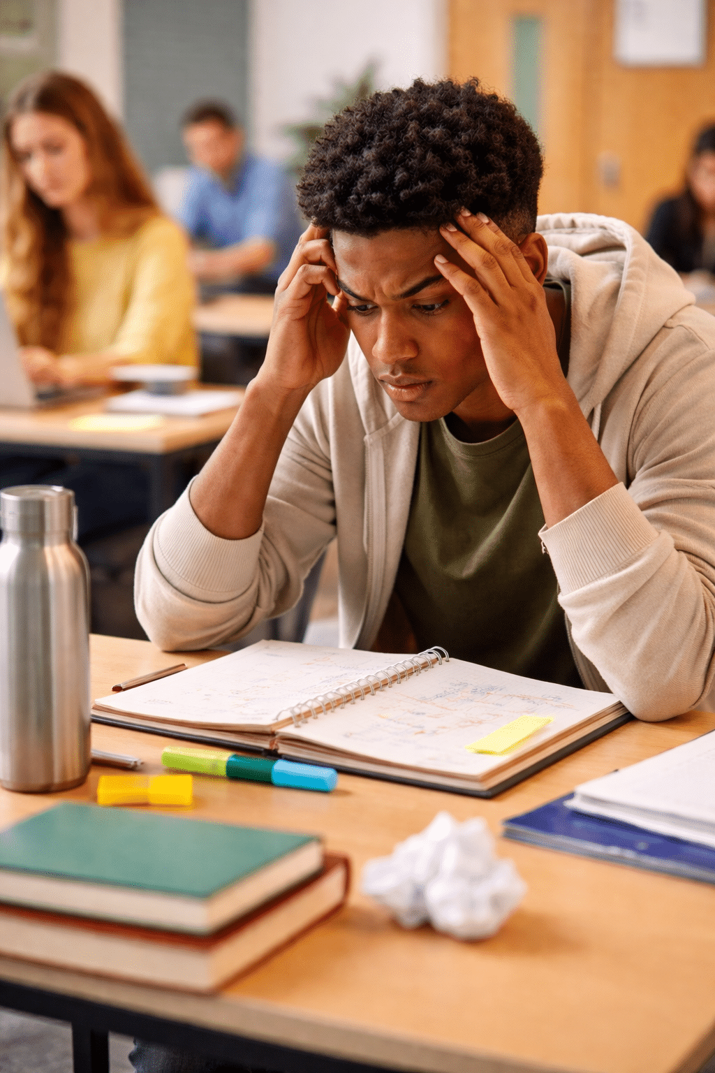 man having adhd at school